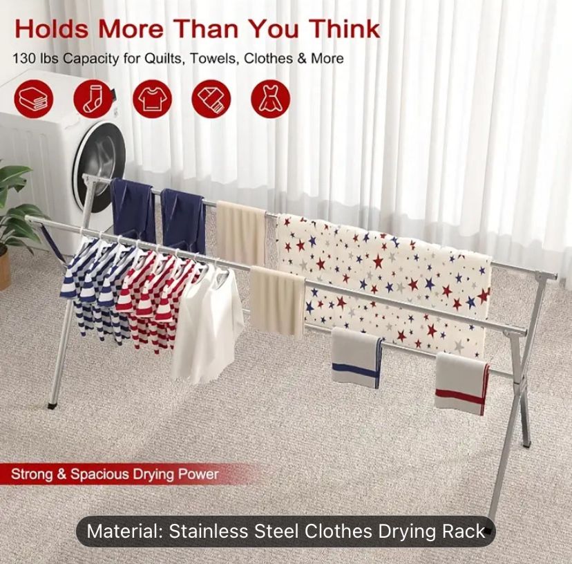 79- Inch Heavy-Duty Stainless Steel Clothes Drying Rack with Folding Mechanism.