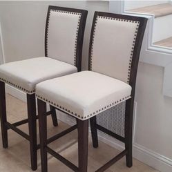 Barstools Modern (2), Beige Color Nails Studs All Around Back Rest 29" High Elegant Like New