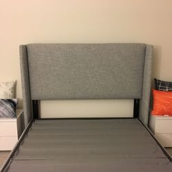 Gray Bed Frame, Headboard, And Slats (Queen Bed)