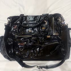 Cynthia Rowley Black Leather Cargo Pocket Top Handle Bag VG