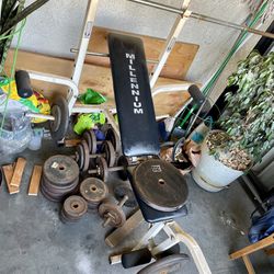 Incline Weight Bench, 330 Pounds Of Weights And Bars