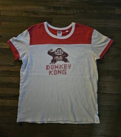 NINTENDO DONKEY  KONG  JUNK FOOD BEIGE  & ORANGE WOMEN  LARGE  SIZE  T-SHIRT