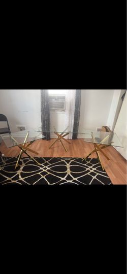 Gold glass coffee table with two end tables