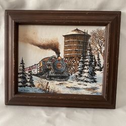 H. Jasper  signed Oil Painting vintage train steam locomotive winter scene 
