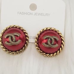 BUTTON STYLE BURGANDY METAL COLOR FASHION EARRINGS...925 POST