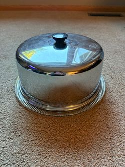 Vintage Mid-Century Glass Cake Plate with Silver-Tone Dome