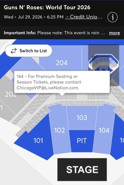 Guns N Roses - World Tour 2026, 2 Tickets VIP BOX 144