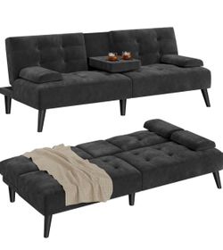 Black Velvet Futon Sofa (We Have 2 Available  - Price is Per)