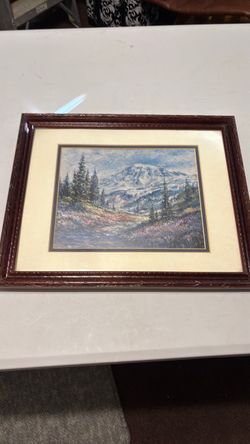 Framed Mountain Landscape Pastel Art