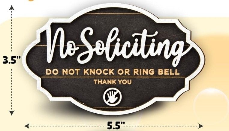 NEW! Wooden "No Soliciting" Sign for House Door 3.5"x5.5", Black background/White & Brown lettering