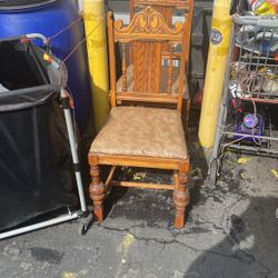 Wood, leather chair, antique vintage old home off of school work