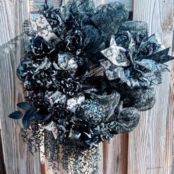 Black And White Mesh Wreath