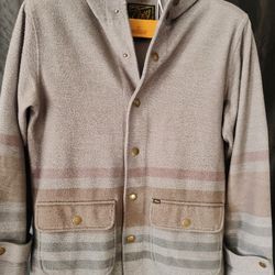 Obey Hooded Jacket Men’s M Gray Striped Button Front Fleece Shirt Jacket

