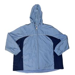 Just My Size Windbreaker Womens Plus Size 26W 28W Blue Polyester Full Zip Hooded