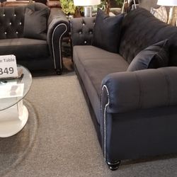 Brand New Black Velvet Modern Sofa + Loveseat 2PCs Set