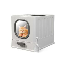 Hidden Covered Cat Litter Box with Top Entry and Slide-Out Tray Included Scoop and Brush - 14.9”L x 20”W x 15.3”H