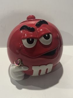 Vintage M&M Red Candy Cookie Jar Dispenser Dish Ceramic Ring Valentine's Day