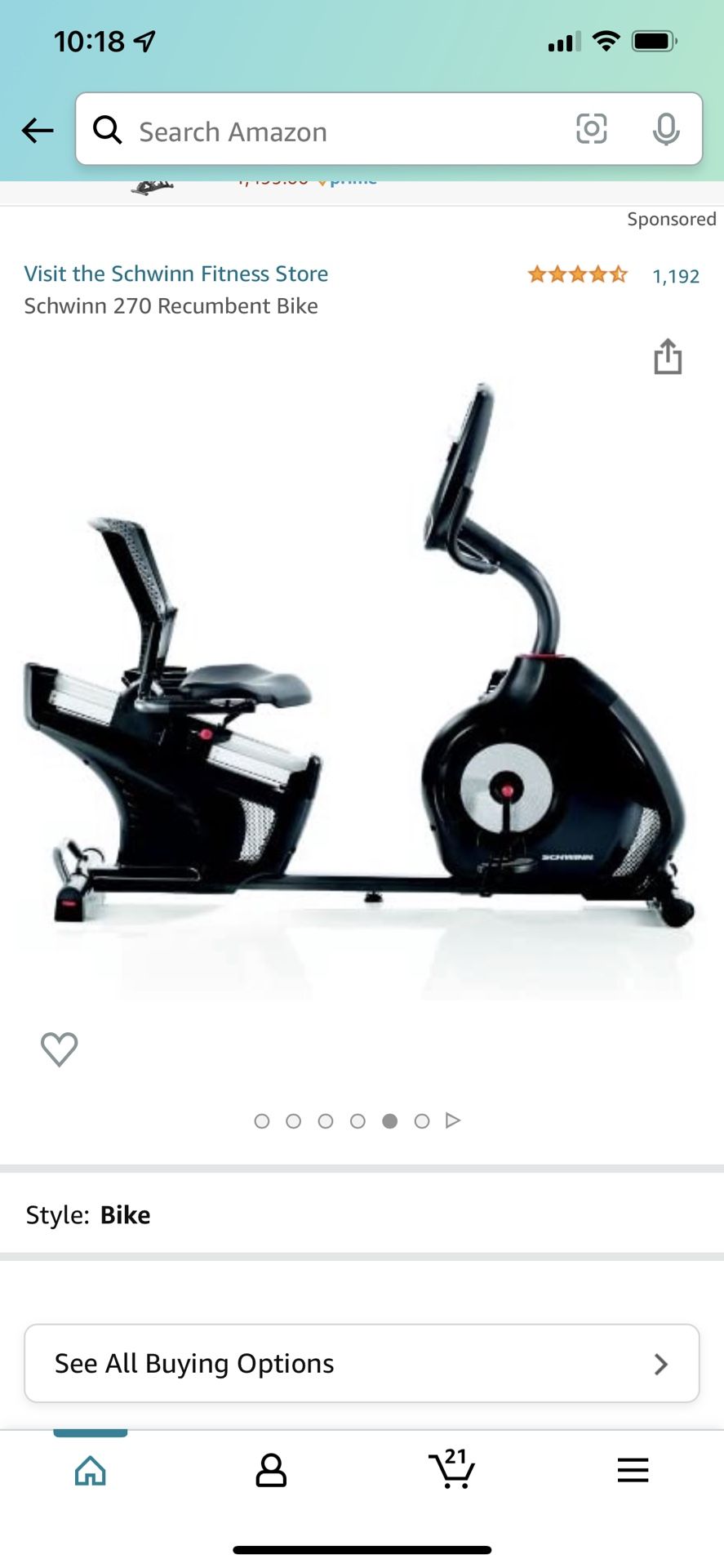 Schwinn 270 Exercise Recumbent Bike Floor Model