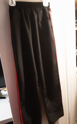 Great Condition Black Nylon Boys Pants With Red Stripe On Each Side. Size 8