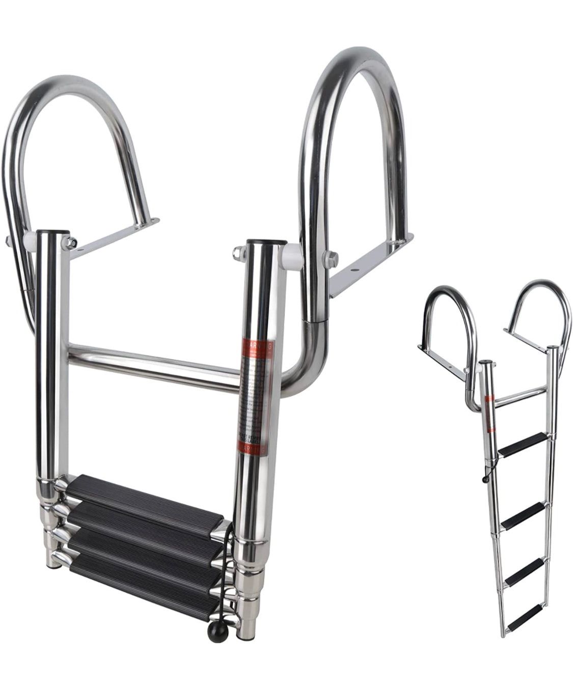 4 Step Pontoon Boat Ladder,Heavy Duty Folding Telescoping Rear Entry Inboard Ladder with Wide Steps Swim Deck with Pedals Hand Railings