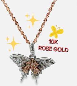 Diamond Butterfly Pendant + Chain. Rose Gold 🦋🦋✨️✨️✨️