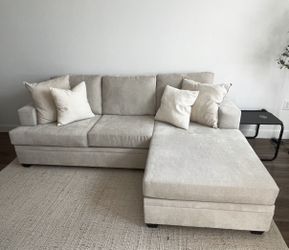 (Sold) Sand Beige Living Spaces Bonaterra Sofa with Reversible Chaise