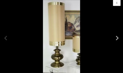 Magnificent Huge 61" Vintage MCM Lamp w Brass Wrapped Shade Mid Century Modern