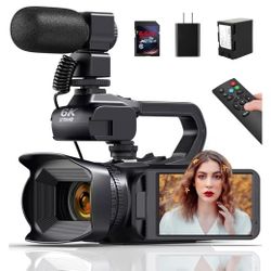6K Video Camera Camcorder 64MP IR Night Vision Vlogging Camera for YouTube 18X Digital Zoom 4.0" Touch Screen Digital Camera with WiFi, Mic, Battery, 