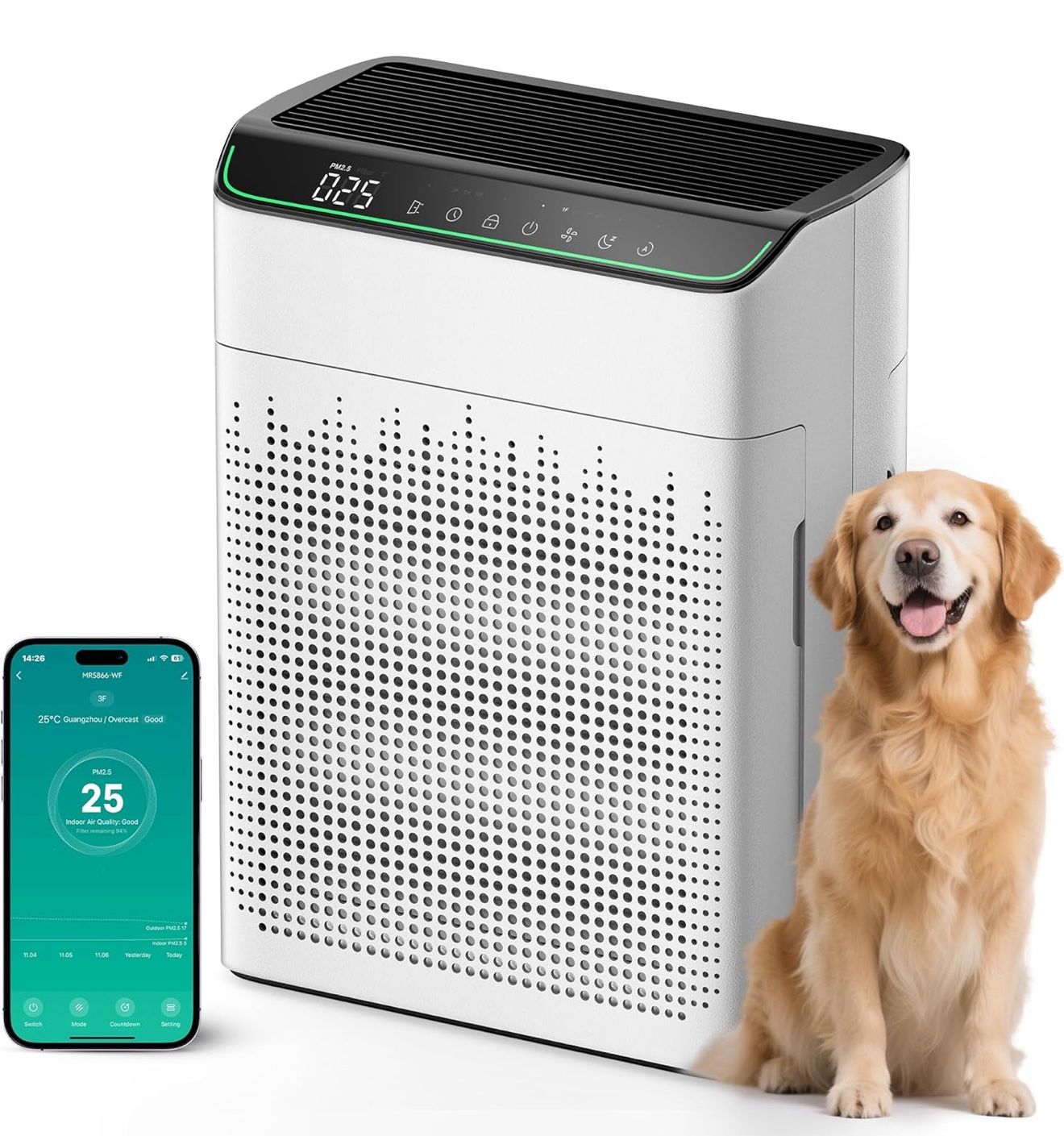 Air Purifiers for Home Large Room Up to 1690 ft² Double-sided Air Inlet Smart WiFi Alexa Compatible PM 2.5 Air Quality Monitor for Smoke and Odor 23dB