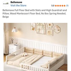 Bellemave Full Floor Bed with Slats and High Guardrail