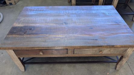 Rustic Wood Coffee Table with Drawers