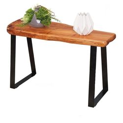 0327: New Cedar Bench Table with Trapezoid Legs, Natural Edge Side Table, Accent Stool Cedar Wood, 17" Tall
