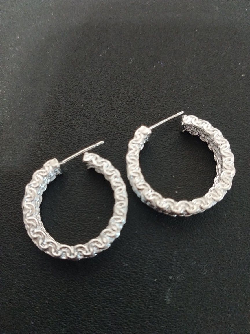 925 Sterling Silver Stamped 1 Inch Hoops