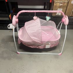 Used Baby Cradle with Remote, (doesn’t Rock) Khaki / Pink / Blue Automatic Baby Swing for 0-18 Months Infants