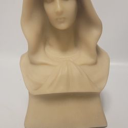 A. Giannelli Volterra 8" Alabaster Bust Statue of Madonna Golden Crown E&R