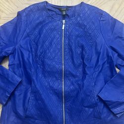ALFANI Women's Blue Full-Zip Quilted Faux Leather Bomber Jacket Lined  size large  New never used