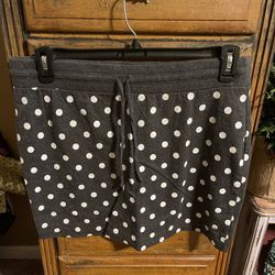 Banana Republic Mini Skirt 100% Cotton Black Gray Dots Draw String Large like new
