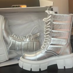 Fashion Nova Silver Combat Boots