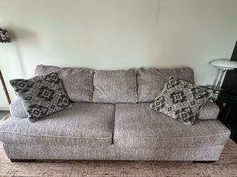 Gray Fabric Sofa with Accent Pillows