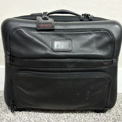 TUMI ‘Alpha’ Black Leather Expandable Wheeled Briefcase - 96124DH
