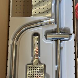 Premier Wall Bar Shower Kit 1-Spray 8 in. Square Rain Shower Head with Hand Shower in Chrome