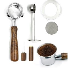 54mm Bottomless Portafilter Set for Breville,Wood Handle Espresso Portafilter with 18-20g Filter Basket, Includes Puck Screen, WDT Tool & Coffee Funne