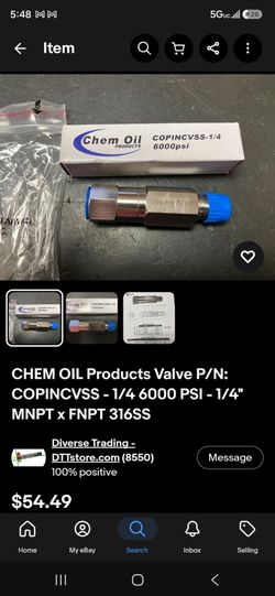 CHEM OIL Products Valve P/N: COPINCVSS - 1/4 6000 PSI - 1/4" MNPT x FNPT 316SS