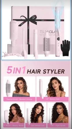 TSUYAGLA 5 in 1 Curling Iron Set with Airflow Cooling for Long-Lasting Curls, Ionic Ceramic Hair Curler with 3/8", 1", 1.5" Barrels, Crimper & Thermal