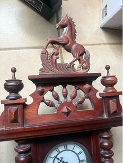 Vintage Regulator Wall Clock W/ Horse - Western Prop Walnut Wood R & A Pendulum
