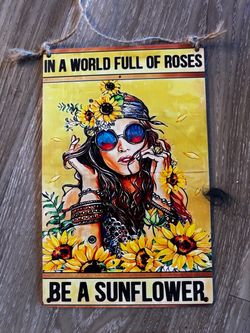 Sunflower Boho Girl Decorative Wall Sign