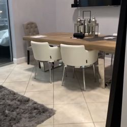 Modern Wood And Chrome Dining Room Table
