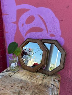 Vintage 1970’s octagonal wood framed mirrors