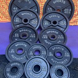 SPORTS AUTHORITY OLYMPIC FULL SET OF PLATES  (PAIRS OF)  :  45s  35s  25s  10s  5s  2.5s 