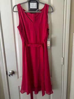 NWT Karl Laferfeld Bright Pink Sleeveless V-Neck Midi Dress